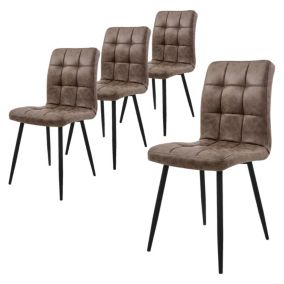 Lot de 4 chaises de salle à manger marron simili synthétique pieds en métal noir