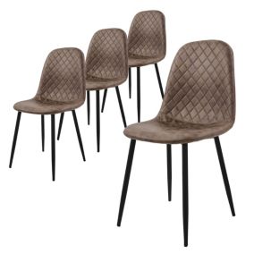 Lot de 4 chaises de salle à manger marron synthétique avec dossier pieds en noir