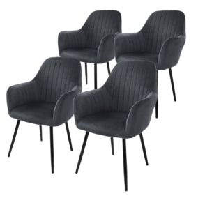 Lot de 4 chaises de salle à manger rembourrée, asisse en velours, gris, en métal