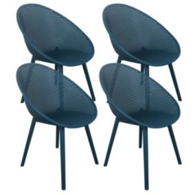 Lot de 4 chaises de terrasse en plastique bleu canard  Oviala