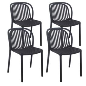 Lot de 4 chaises de terrasse en plastique noir  Oviala