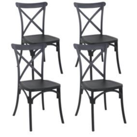 Lot de 4 chaises de terrasse en plastique noir  Oviala