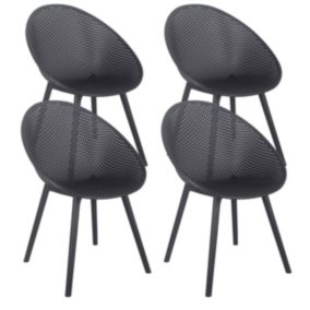 Lot de 4 chaises de terrasse en plastique noires  Oviala