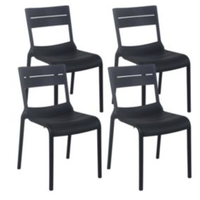 Lot de 4 chaises de terrasse en plastique noires  Oviala