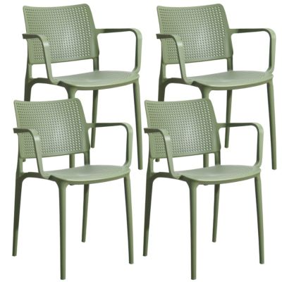 Lot de 4 chaises de terrasse en plastique vert cactus  Oviala