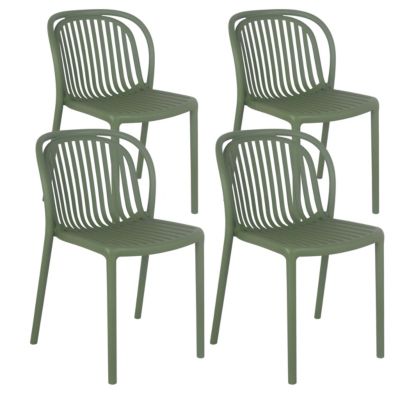 Lot de 4 chaises de terrasse en plastique vert olive  Oviala