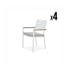 Lot de 4 chaises empilables en aluminium blanc avec coussin - Osaka