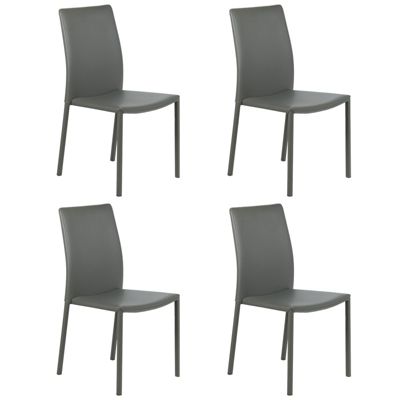 Lot de 4 chaises empilables en simili gris et 4 pieds en acier - LUFY