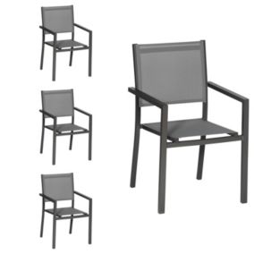 Lot de 4 chaises en aluminium anthracite - textilène gris - HAPPY GARDEN