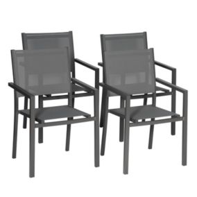 Lot de 4 chaises en aluminium anthracite - textilène gris - Happy Garden