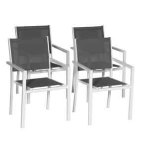 Lot de 4 chaises en aluminium blanc - textilène gris - Happy Garden