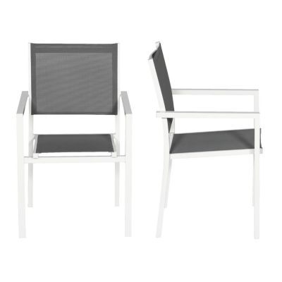 Lot de 4 chaises en aluminium blanc - textilène gris - Happy Garden