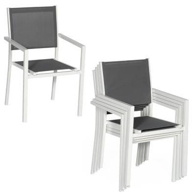 Lot de 4 chaises en aluminium blanc - textilène gris - Happy Garden