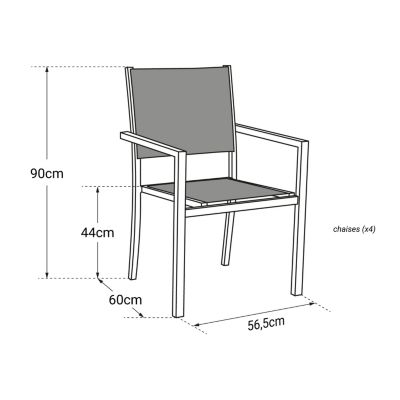 Lot de 4 chaises en aluminium blanc - textilène gris - Happy Garden