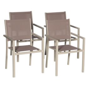 Lot de 4 chaises en aluminium taupe - textilène taupe - Happy Garden