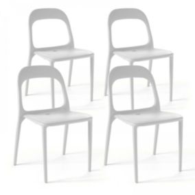 Lot de 4 chaises en plastique blanc  Oviala