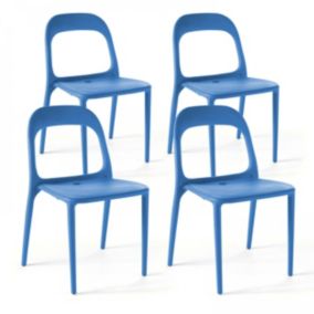 Lot de 4 chaises en plastique bleu  Oviala