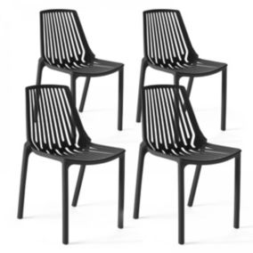 Lot de 4 chaises en plastique noir  Oviala