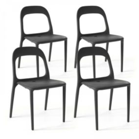 Lot de 4 chaises en plastique noir - Oviala