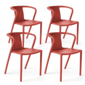 Lot de 4 chaises en plastique rouge  Oviala