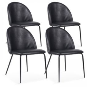 Lot de 4 chaises en textile enduit noir  Oviala