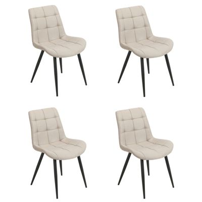 Lot de 4 chaises en tissu beige avec pieds en métal noir - JAELLE