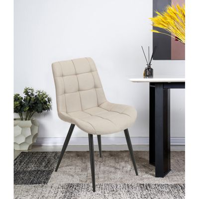 Lot de 4 chaises en tissu beige avec pieds en métal noir - JAELLE