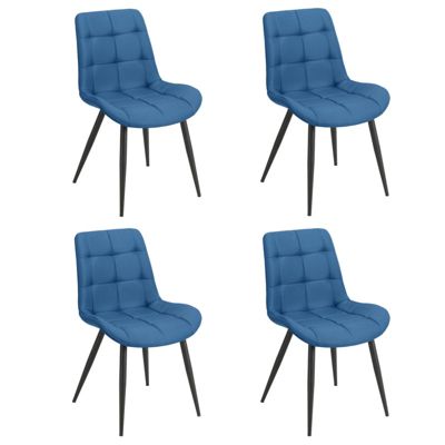 Lot de 4 chaises en tissu bleu avec pieds en métal noir - JAELLE