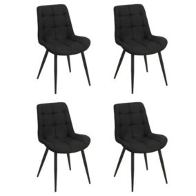 Lot de 4 chaises en tissu noir avec pieds en métal noir - JAELLE