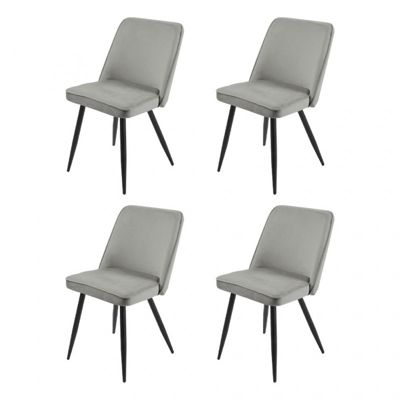 Lot de 4 chaises en velours gris clair piètement en métal noir - TELLY