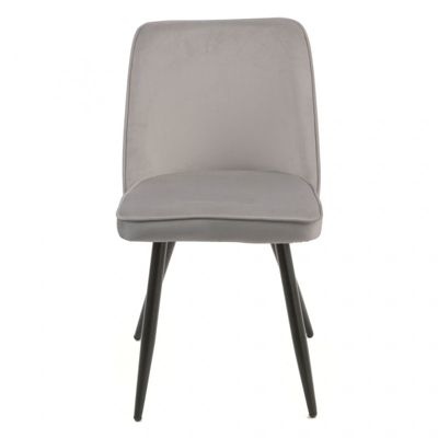 Lot de 4 chaises en velours gris clair piètement en métal noir - TELLY