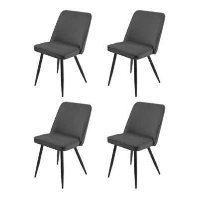 Lot de 4 chaises en velours gris foncé piètement en métal noir - TELLY