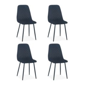 Lot de 4 Chaises en Velours "Matelassées" 88cm Noir