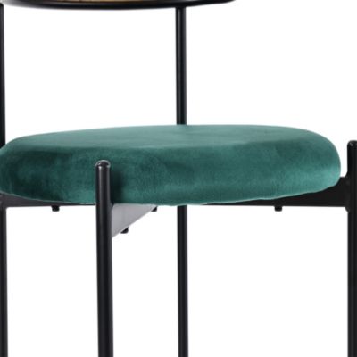 Lot de 4 chaises en velours vert avec dossier en rotin et pieds en métal, style moderne pour salon ou chambre