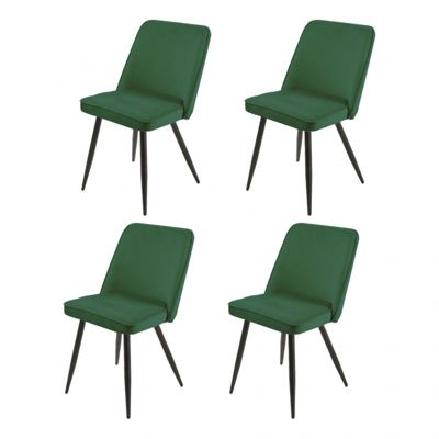 Lot de 4 chaises en velours vert avec piètement en métal noir - TELLY