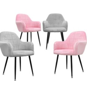 Lot de 4 chaises fauteuil design rétro velours salle à manger cuisine gris rose