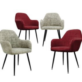 Lot de 4 chaises fauteuil salle à manger velours synthétique bordeaux olive