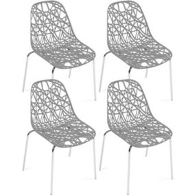 Lot de 4 Chaises Grises - Style Nid d'Abeille - Pieds Chrome - Modèle Gris Moderne - Chaise de Salle à Manger Cuisine Salon