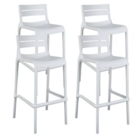 Lot de 4 chaises hautes de terrasse en plastique blanches  Oviala