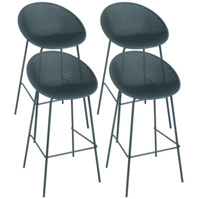 Lot de 4 chaises hautes de terrasse en plastique bleu canard  Oviala