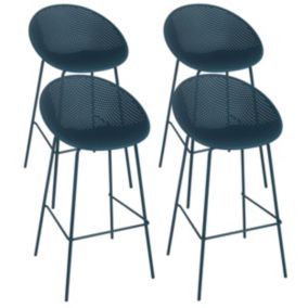 Lot de 4 chaises hautes de terrasse en plastique bleu canard  Oviala