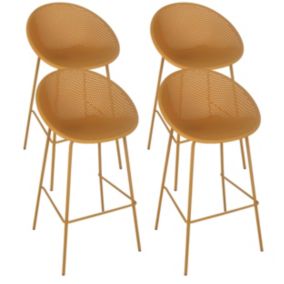 Lot de 4 chaises hautes de terrasse en plastique jaune moutarde  Oviala