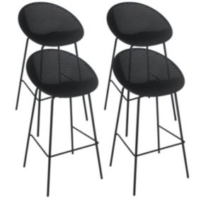 Lot de 4 chaises hautes de terrasse en plastique noires  Oviala