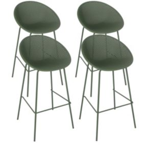 Lot de 4 chaises hautes de terrasse en plastique vert olive  Oviala