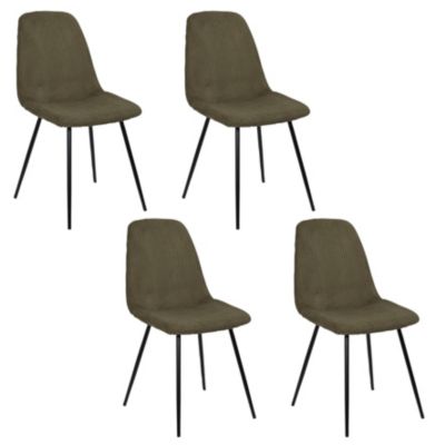 Lot de 4 Chaises - HOME DECO FACTORY - Côtelé Scott - Confort - Vert et noir