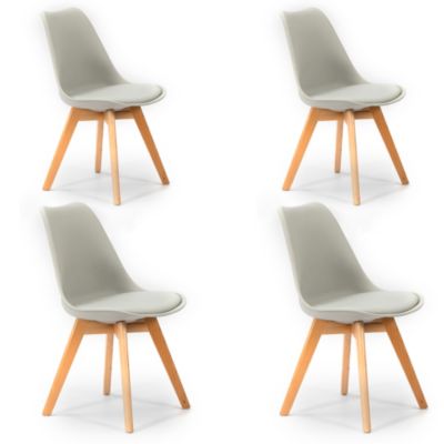 Lot de 4 Chaises Klara Gris tapissées en Cuir synthétique avec Pieds Bois