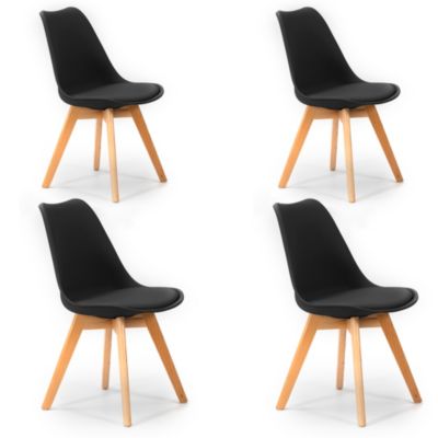 Lot de 4 Chaises Klara Noir tapissées en Cuir synthétique avec Pieds Bois