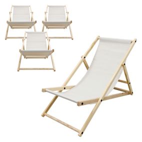 Lot de 4 chaises longue de jardin bain de soleil beige cadre bois de pin