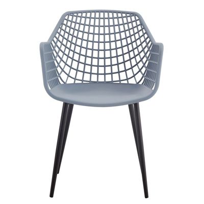 Lot de 4 chaises LUCIA pour salle à manger ou cuisine au design retro avec accoudoirs, coque en plastique gris clair