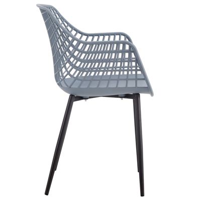 Lot de 4 chaises LUCIA pour salle à manger ou cuisine au design retro avec accoudoirs, coque en plastique gris clair